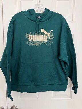 Puma Teal Green Floral Logo Hoodie